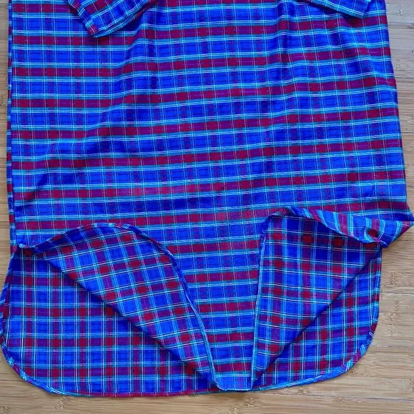 Eddie Bauer Womens L Ruffle Neck 3/4 length Nightgown Red Blue PLAID 90s USA - Picture 8 of 14